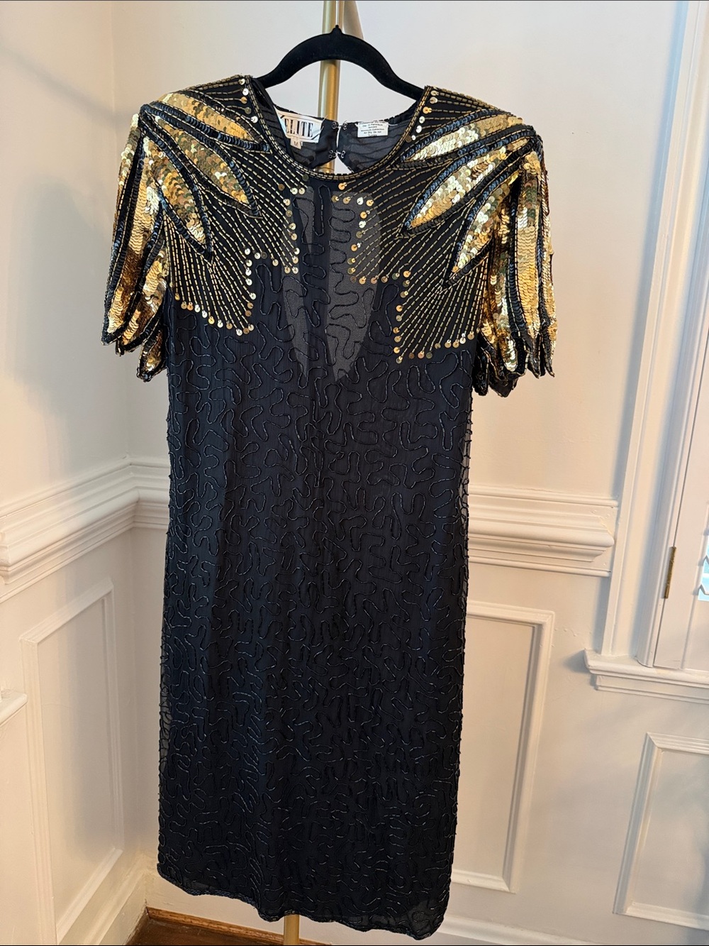 Elite Dress with Gold Sequin and Black Bead Embellishments